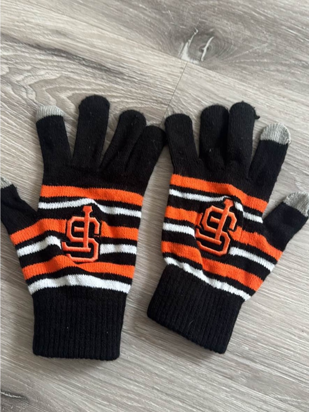 Kids Black and Orange Striped Touchscreen Gloves